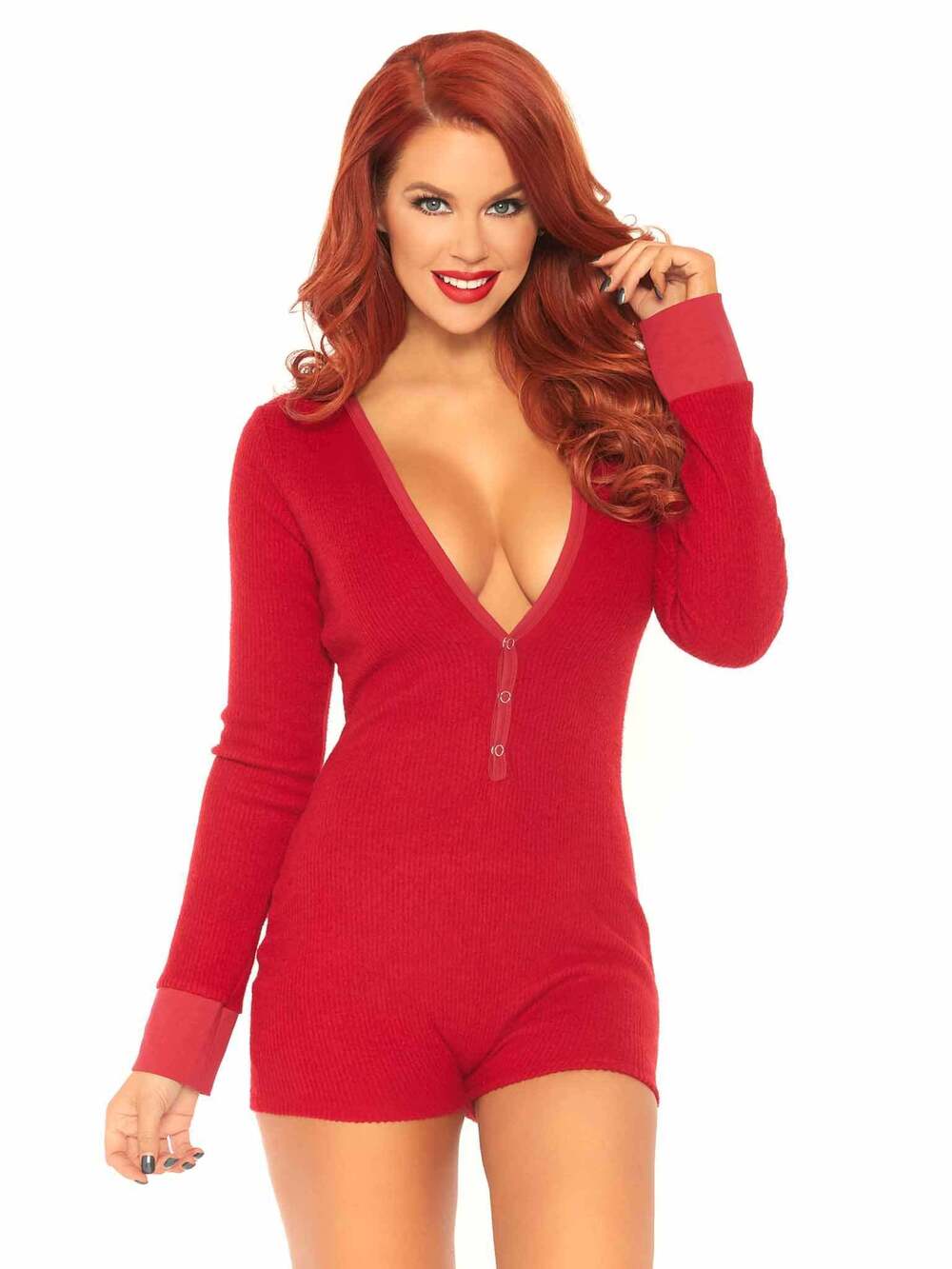 leg Avenue - Sweet Dreams Long Johns Romper - RED